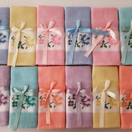 Toptan 40x60cm kanaviçe nakışlı petekli  mutfak havlusu 6 renkli %100 pamuk 